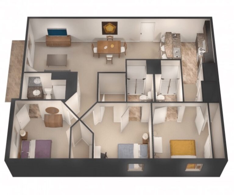 University Flats 3 bedroom floor plan